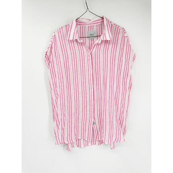 Rails Jamie Kokomo Pink White Striped Linen Short Sleeve Button Up Shirt Size L - Picture 3 of 5